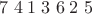 $7\;4\;1\;3\;6\;2\;5$