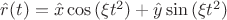 $\hat{r}(t) = \hat{x}\cos{(\xi t^2)} + \hat{y}\sin{(\xi t^2)} $ $\hat{r}(t) = \hat{x}\cos{(\xi t^2)} + \hat{y}\sin{(\xi t^2)} $
