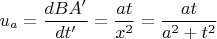 $$u_a=\frac{dBA^{\prime}}{dt^{\prime}}=\frac{at}{x^2}=\frac{at}{a^2+t^2}$$