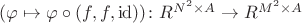 $(\varphi\mapsto \varphi\circ(f, f, \mathrm{id}))\colon R^{N^2\times A} \to R^{M^2\times A}$