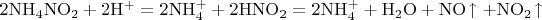 $\mathrm{2NH_{4}NO_{2}+2H^{+}=2NH_{4}^{+}+2HNO_{2}=2NH_{4}^{+}+H_{2}O+NO\!\uparrow +NO_{2}\!\uparrow }$