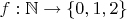 $f: \mathbb N \to \{0, 1, 2\}$