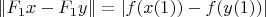 $\|F_1 x - F_1 y\| = |f(x(1)) - f(y(1))|$