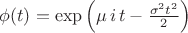 $\phi(t)=\exp\left(\mu\,i\,t-\frac{\sigma^2 t^2}{2}\right)$ $\phi(t)=\exp\left(\mu\,i\,t-\frac{\sigma^2 t^2}{2}\right)$