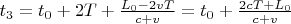 $t_3=t_0+2T+\frac{L_0-2vT}{c+v}=t_0+\frac{2cT+L_0}{c+v}$