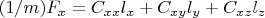 $(1/m)F_x=C_{xx}l_x+C_{xy}l_y+C_{xz}l_z$