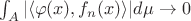 $\int_A |\langle\varphi(x),f_n(x)\rangle| d\mu\to 0$