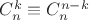 $C_n^k\equiv C_n^{n-k}$ $C_n^k\equiv C_n^{n-k}$
