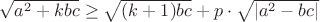 $\sqrt{a^2+kbc} \ge \sqrt{(k+1)bc}+p \cdot \sqrt{|a^2-bc|}$