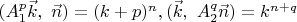 $(A^p_1\vec k,\ \vec n)=(k+p)^n, (\vec k,\ A^q_2\vec n)=k^{n+q}$