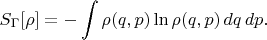 $$
S_{\Gamma}[\rho] = -\int \rho(q, p) \ln {\rho(q, p)}\,dq\,dp.
$$