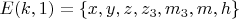 $ E(k, 1)=\{x, y, z, z_3, m_3, m, h \} $
