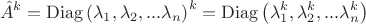 \[
\hat A^k  = \operatorname{Diag} \left( {\lambda _1 ,\lambda _2 ,...\lambda _n } \right)^k  = \operatorname{Diag} \left( {\lambda _1^k ,\lambda _2^k ,...\lambda _n^k } \right)
\]
$
