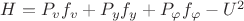 $H=P_{v}f_{v}+P_{y}f_{y}+P_{\varphi }f_{\varphi }-U^2$