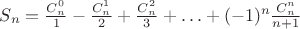 $S_n = \frac {C_n^0} 1 - \frac {C_n^1} 2 + \frac {C_n^2} 3 + \ldots + (-1)^n\frac {C_n^n} {n+1}$