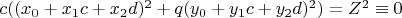 $c ((x_0+x_1 c+x_2 d)^2+q (y_0+y_1 c+y_2 d)^2)=Z^2 \equiv 0$