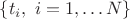 $\lbrace t_i, \ i = 1, \ldots N\rbrace