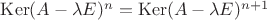 $\operatorname{Ker}(A-\lambda E)^n=\operatorname{Ker}(A-\lambda E)^{n+1}$
