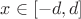 $x \in [-d, d]$