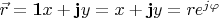 $\vec{r}=\mathbf{1}x+\mathbf{j}y=x+\mathbf{j}y=re^{j\varphi }$