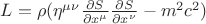 $L=\rho(\eta^{\mu \nu} \frac{\partial S}{\partial x^{\mu}}\frac{\partial S}{\partial x^{\nu}}-m^2 c^2)$