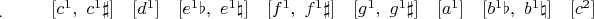 $
\begin{matrix}
_.~~~~~
 &[c^1,~c^1\sharp]
   &[d^1]
     &[e^1\flat,~e^1\natural]
       &[f^1,~f^1\sharp]
         &[g^1,~g^1\sharp]
           &[a^1]
             &[b^1\flat,~b^1\natural]
               &[c^2]
                 &
\end{matrix}
$
