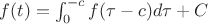 $f(t)=\int_0^{-c} f(\tau-c)d\tau + C$ $f(t)=\int_0^{-c} f(\tau-c)d\tau + C$