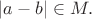 $|a-b|\in M.$
