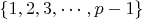 $\left\lbrace1,2,3,\cdots,p-1\right\rbrace$