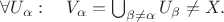 $\forall U_{\alpha}: \quad V_{\alpha}=\bigcup_{\beta \ne \alpha} U_{\beta} \ne X.$