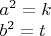 $\begin{array}{l} a^2 = k \\ b^2 = t \\ \end{array}$