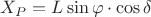 $X_P= L \sin\varphi\cdot \cos\delta$