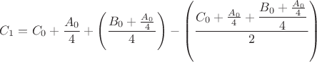 $C_1 = C_0 + \dfrac{A_0}{4} + \left(\dfrac{B_0 + \frac{A_0}{4}}4 \right) - \left(\dfrac{C_0 + \frac{A_0}{4} + \dfrac{B_0 + \frac{A_0}{4}}4}{2}\right)$