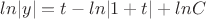 $ln|y|=t-ln|1+t|+lnC$