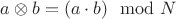 $a\otimes b = (a\cdot b) \mod N$