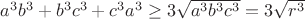 $a^3 b^3 + b^3 c^3 + c^3 a^3 \geq 3\sqrt{a^3b^3c^3}=3\sqrt{r^3}$