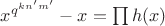 $x^{q^{kn'm'}}-x =\prod\limits_{}^{}h(x)$