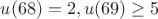 $u(68)=2,u(69)\ge 5$