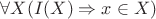 $\forall X (I(X) \Rightarrow x \in X)$