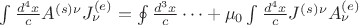 $\int{ \frac{d^4 x}{c} A^{(s)\nu}J^{(e)}_{\nu} }=\oint \frac{d^3 x}{c} \dots+\mu_0\int{ \frac{d^4 x}{c} J^{(s)}^{\nu} A^{(e)}_{\nu}}$ $\int{ \frac{d^4 x}{c} A^{(s)\nu}J^{(e)}_{\nu} }=\oint \frac{d^3 x}{c} \dots+\mu_0\int{ \frac{d^4 x}{c} J^{(s)}^{\nu} A^{(e)}_{\nu}}$