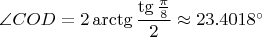 $\angle COD = 2\arctg\dfrac{\tg\frac{\pi}8}2 \approx 23.4018^{\circ}$