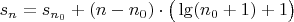$s_n=s_{n_0}+(n-n_0)\cdot\big(\lg(n_0+1)+1\big)$