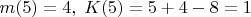 $m(5)=4,\;K(5)=5+4-8=1$