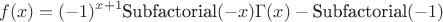 $$f(x)=(-1)^{x+1} \text{Subfactorial}(-x) \Gamma (x)-\text{Subfactorial}(-1)$$ $$f(x)=(-1)^{x+1} \text{Subfactorial}(-x) \Gamma (x)-\text{Subfactorial}(-1)$$