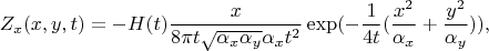 $$
Z_x(x,y,t)=-H(t) \frac {x} {8 \pi t\sqrt{\alpha_x \alpha_y} \alpha_x t^2} \exp(-{\frac {1} {4t}} (\frac {x^2} {\alpha_x} + \frac {y^2} {\alpha_y})),
$$