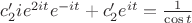 $c_2'ie^{2it}e^{-it}+c_2'e^{it}=\frac{1}{\cos t}$