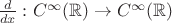 $\frac{d}{dx}:C^\infty(\mathbb{R})\to C^\infty(\mathbb{R})$