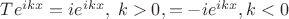 $T e^{ikx} = i e^{ikx}, \; k>0, =-ie^{ikx}, k<0$