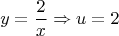 $$y=\frac{2}{x} \Rightarrow u = 2$$