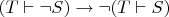 $(T \vdash \neg S) \to \neg (T \vdash S)$